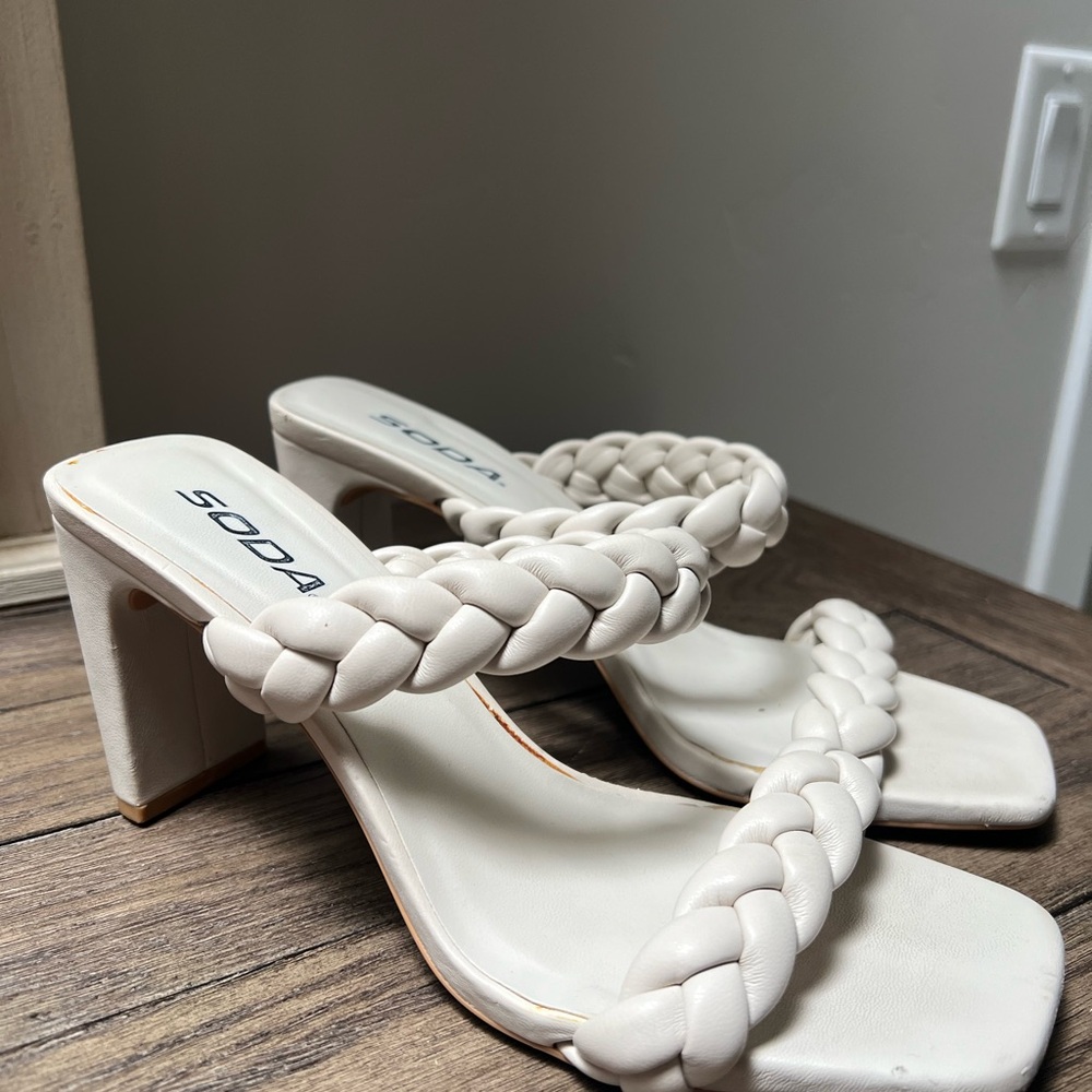 Soda Women's Ivory Braided Heels